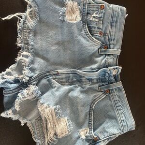 Levi's Light Blue 501 Distressed Jean Shorts